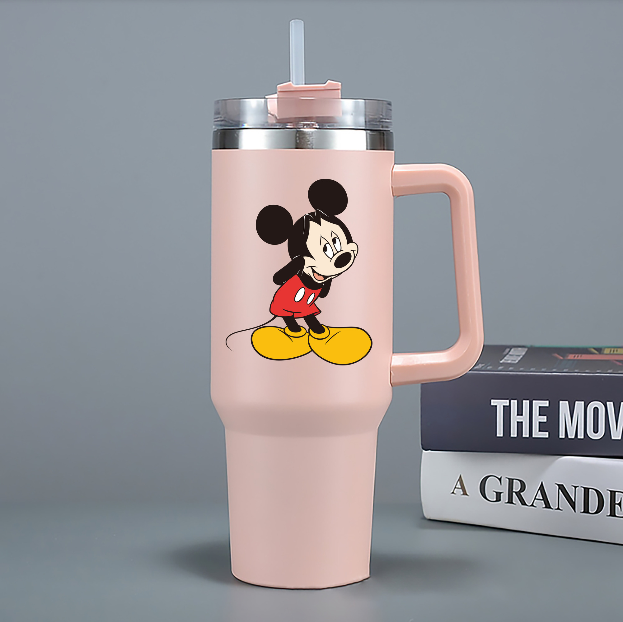 （画像用） ミッキーマウス Mickey Mouse 1200mL車用タンブラー - クリスタルステッカー（プラスチックストロー付き）